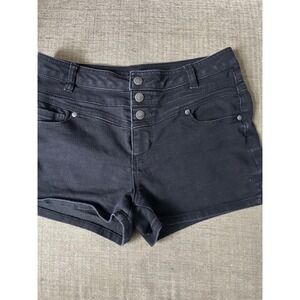Y2K Rue21 Black Low Rise Denim Shorts Womens Size 7/8 2000 Grunge Rock Festival